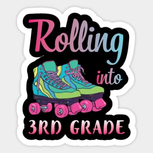 Rollerblading Students Rolling Into 3rd Grade Happy First Day Of School Sticker